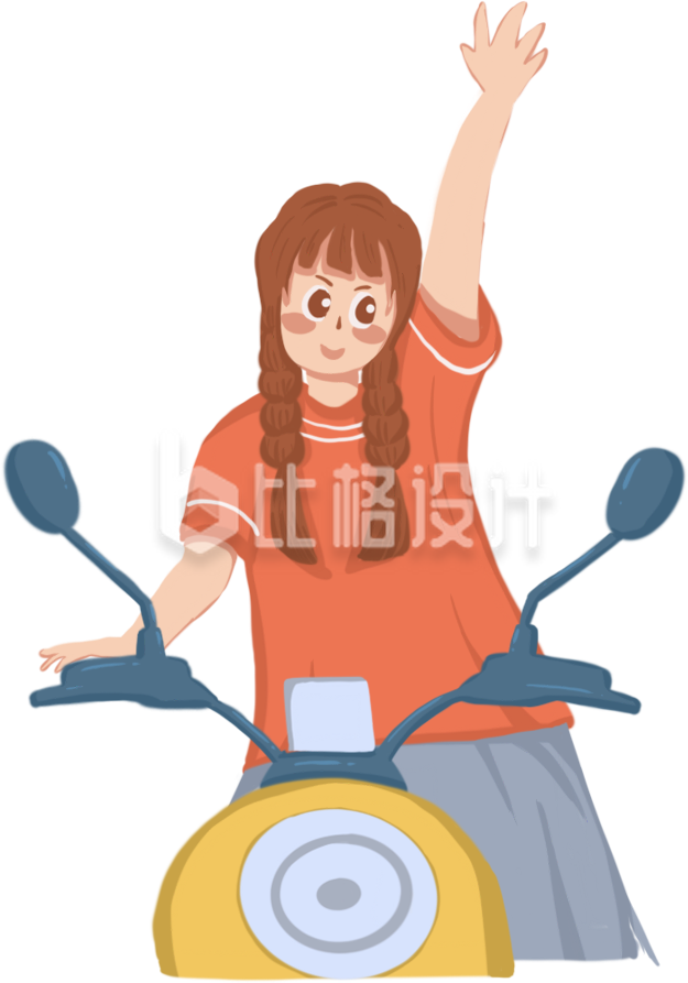 小女孩摩托车手绘