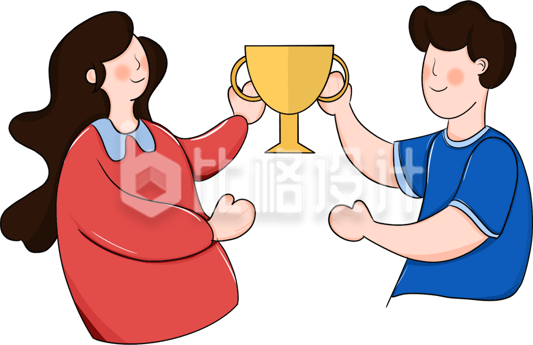 人物奖杯手绘插画