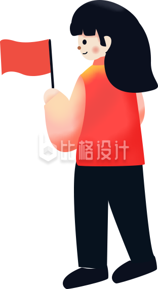 拿着小红旗的小女孩