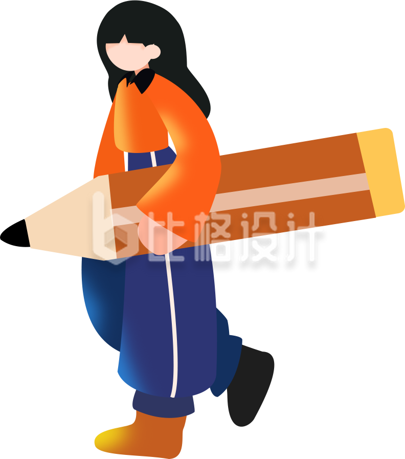 抱着笔的小姑娘手绘