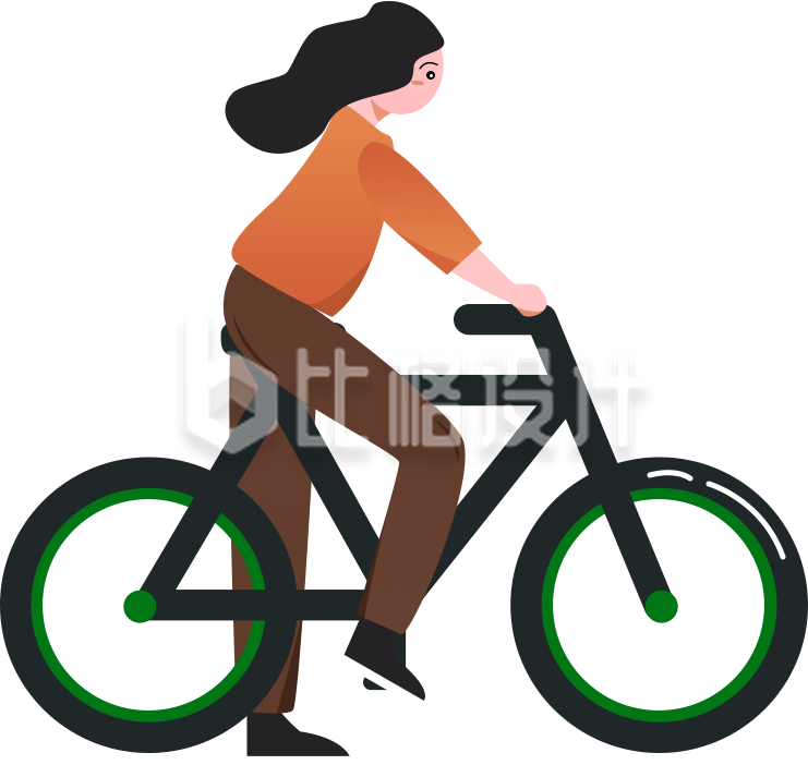 骑自行车的小女孩手绘插画