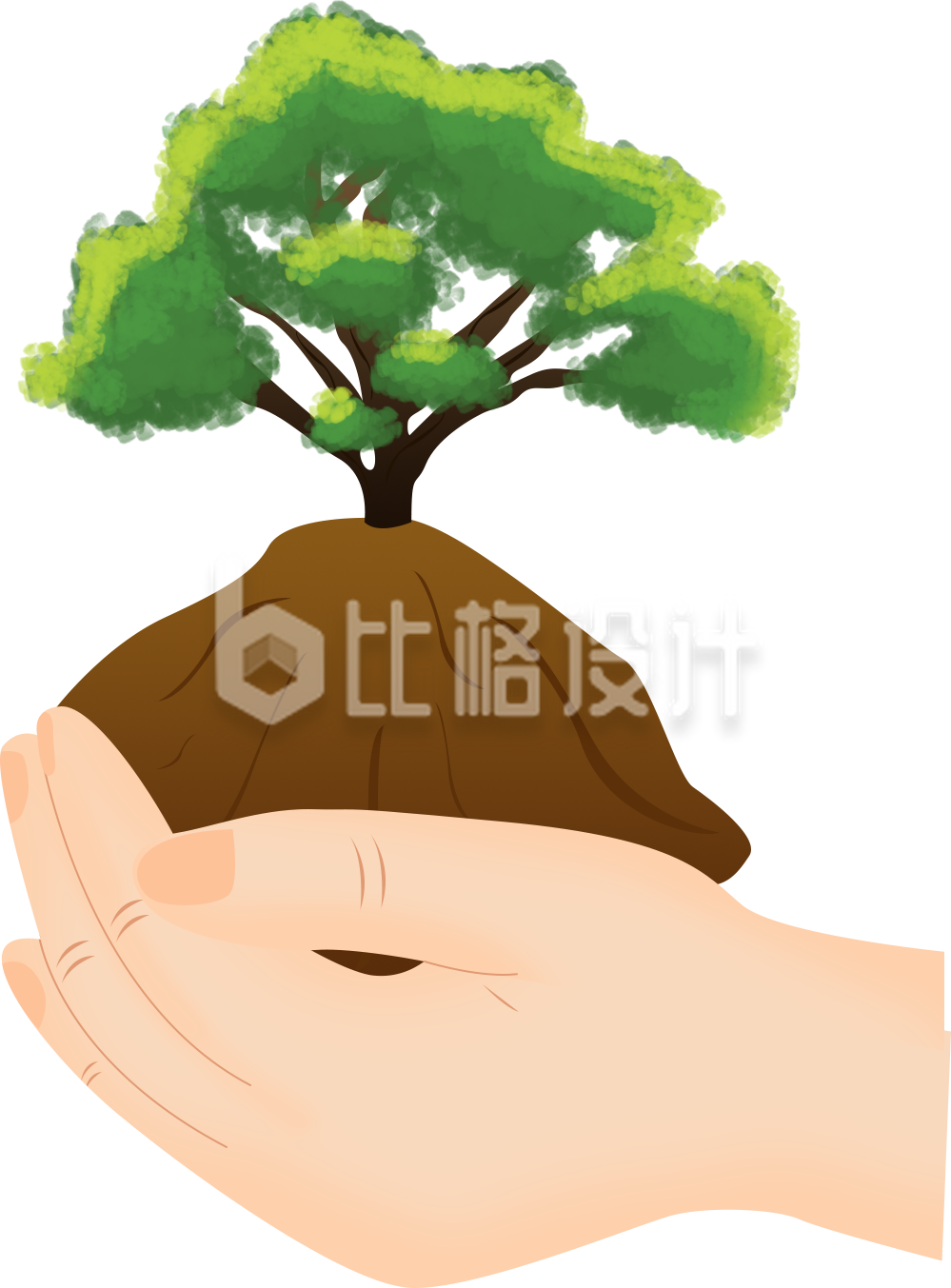 手捧小树的手绘