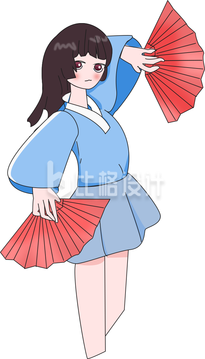 漫画风扇子舞美少女