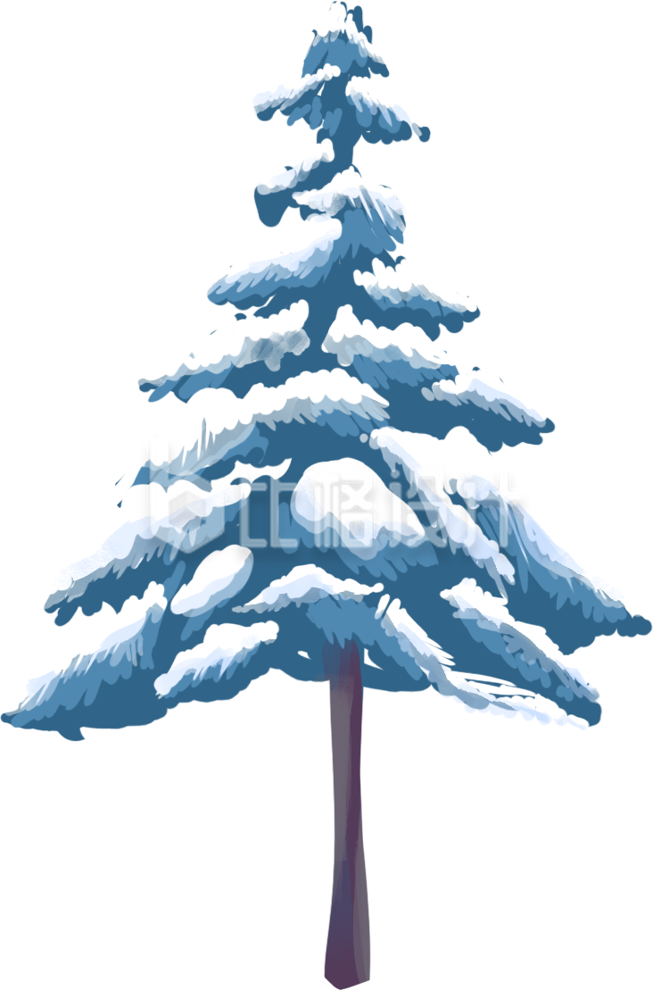 大树松树雪霜手绘