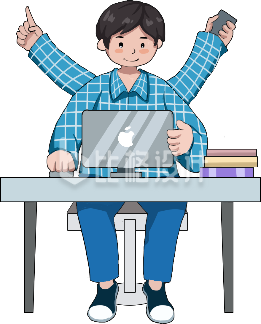 一头四臂男孩手绘工作