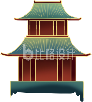 古色古香的中式古建筑宣传插画