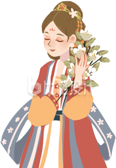 美少女手绘小花插画