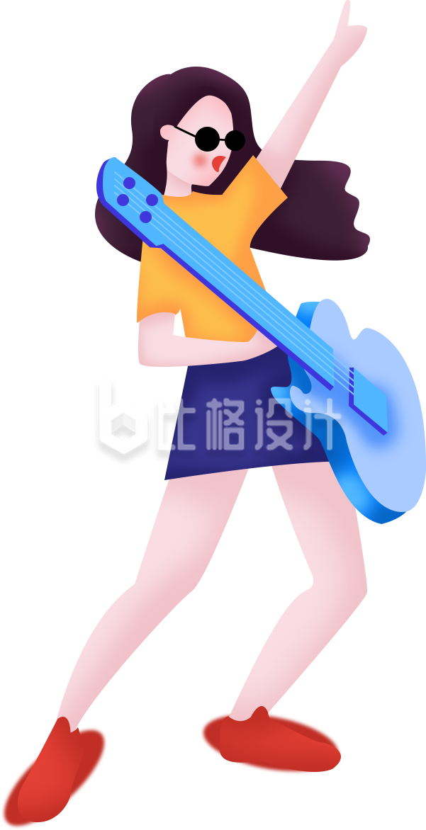时尚女子激情弹吉他的动感宣传插画