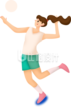 活力运动女孩打排球的动感漫画卡通图