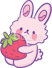 可爱兔子抱草莓卡通形象宣传物料图