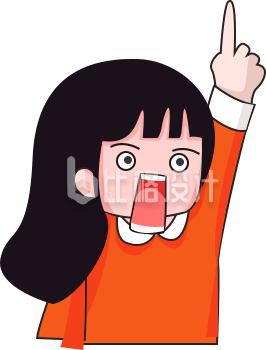 穿着橙色衣服的卡通女孩举手表情惊讶