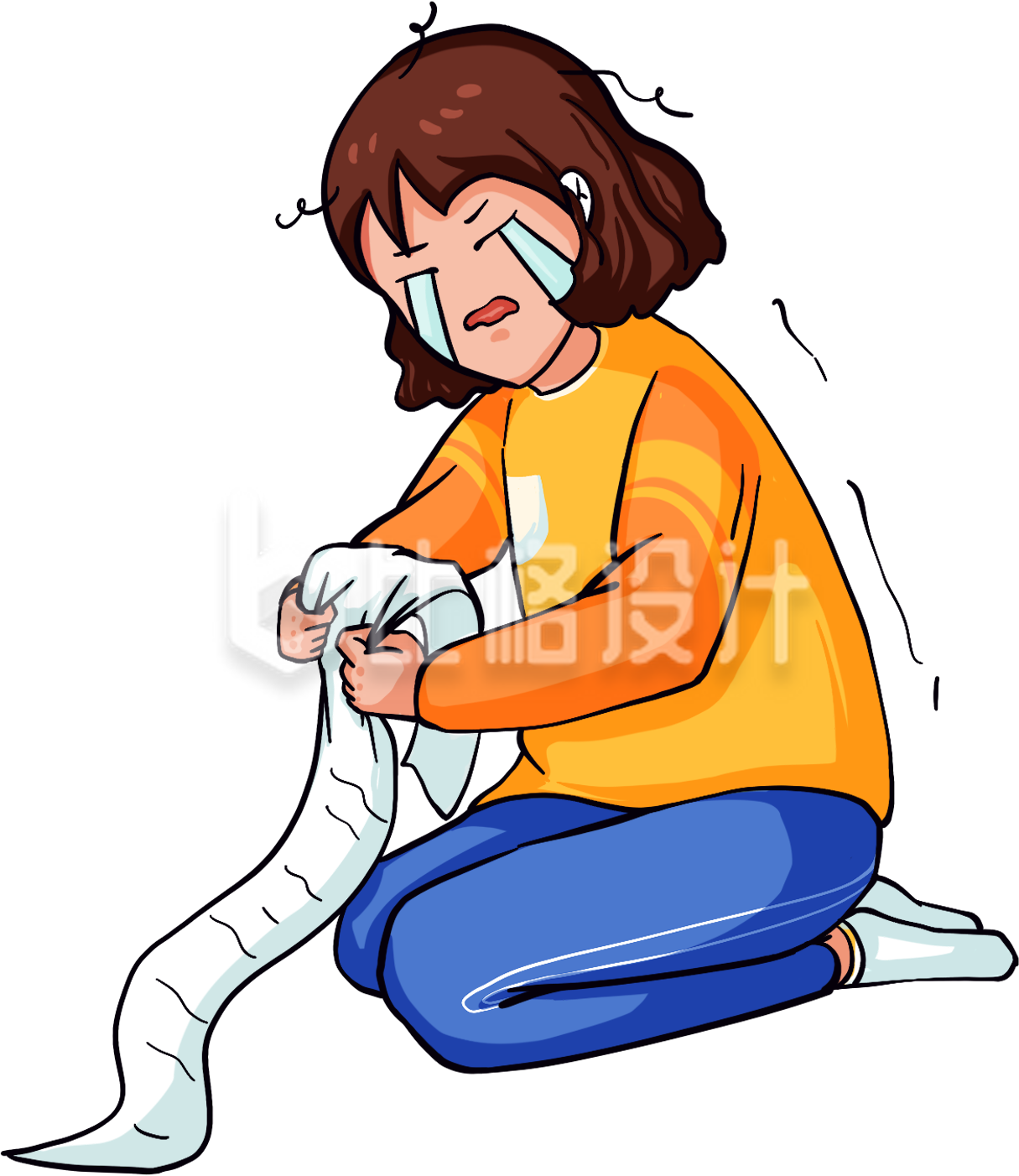 跪地哭泣的女孩 情感插画素材