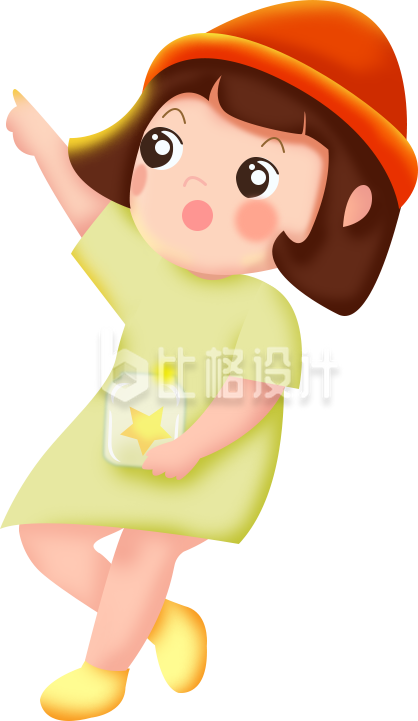 可爱女孩手持星星灯的趣味卡通形象