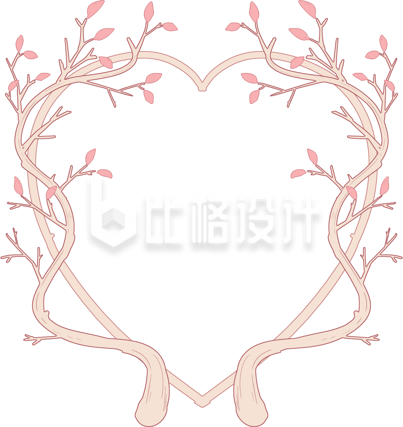 爱心造型树枝框架 唯美浪漫装饰素材 爱心造型树枝框架 唯美浪漫装饰素材