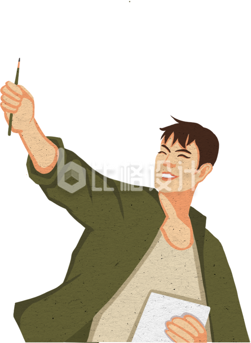 手持铅笔面带笑容的学生形象插画