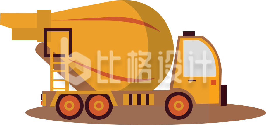 黄色混凝土搅拌车卡通形象展示图