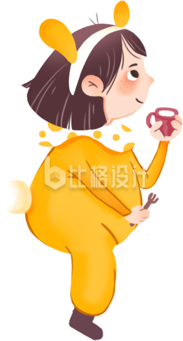 可爱兔子装女孩手持杯子形象插画