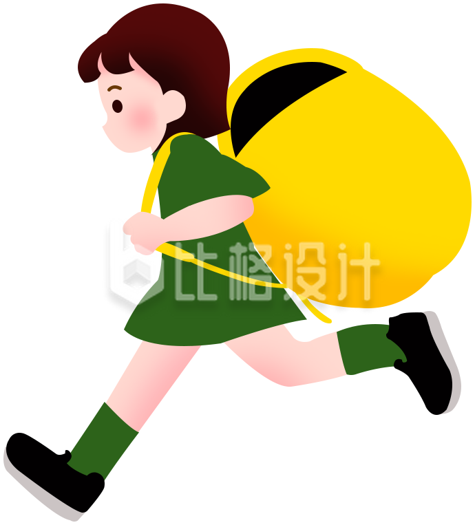 背着大书包奔跑的学生形象插画