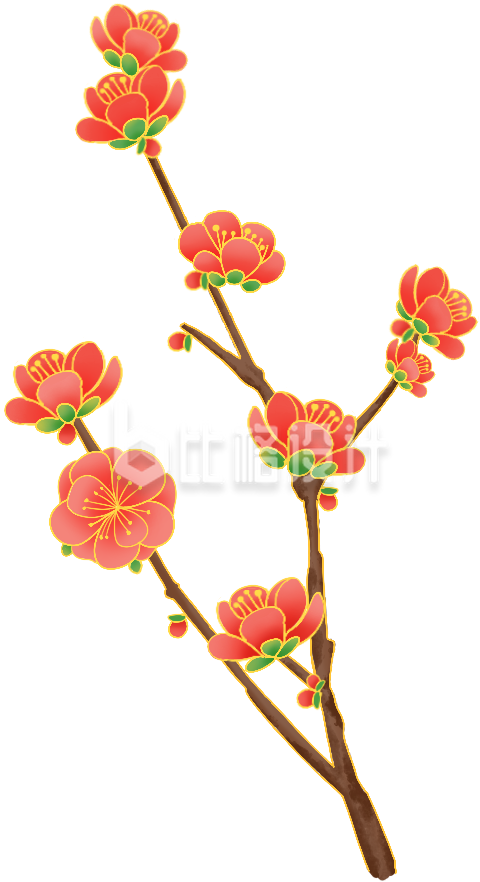 鲜艳梅花枝装饰图 喜庆春节氛围必备物料