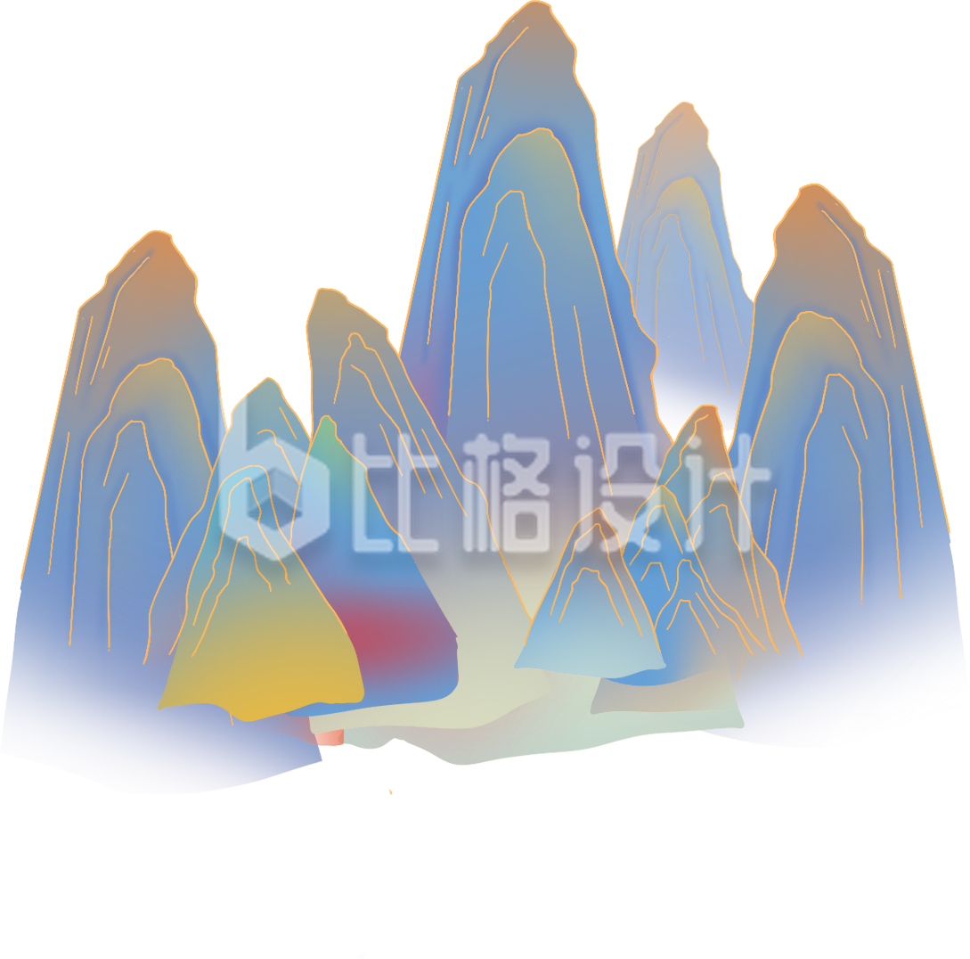 多彩水墨风山峰图 自然景观装饰素材
