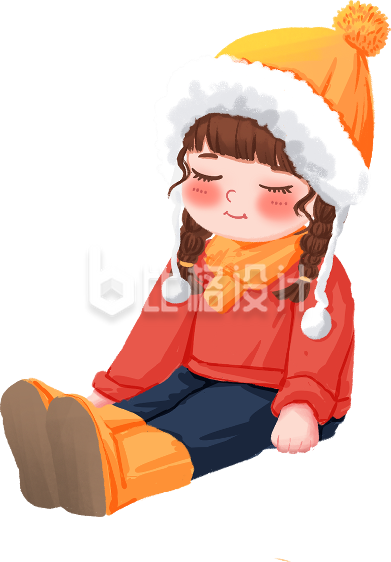 可爱冬天害羞坐雪地女孩