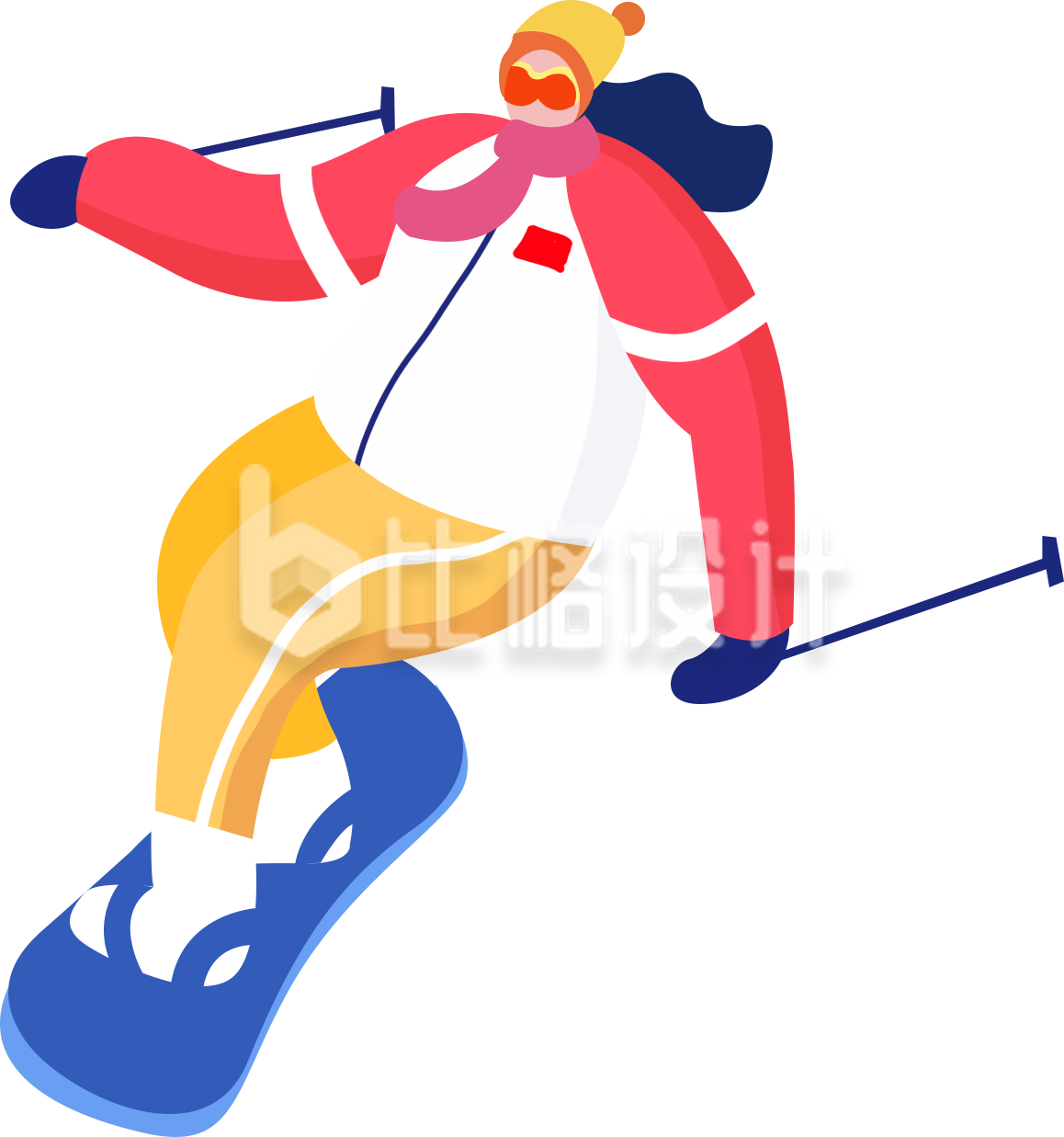 滑雪人物插画手绘