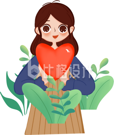 可爱的小女孩拿着爱心手绘