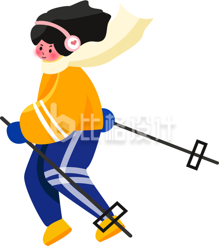 可爱的小女孩滑雪手绘