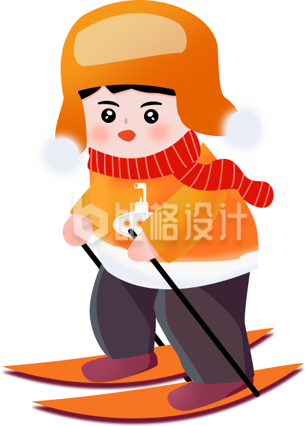 可爱的小朋友滑雪插画