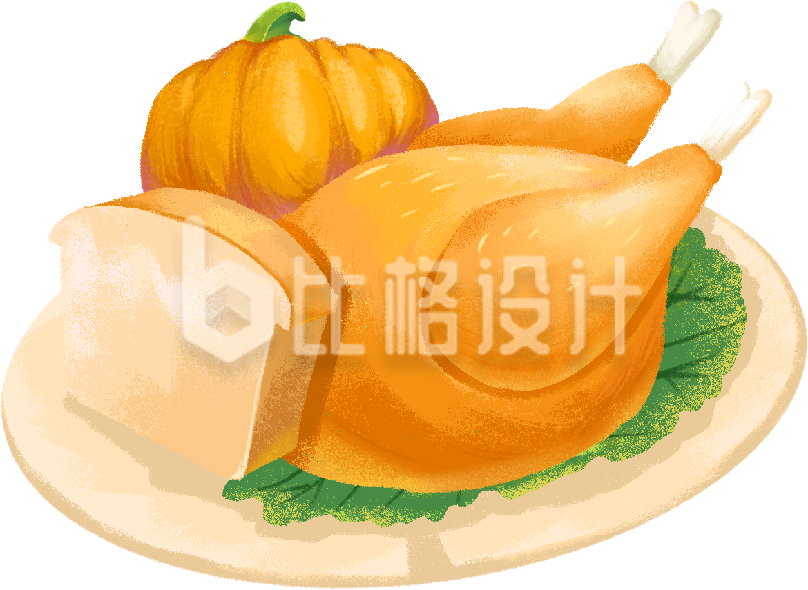 鸡肉面包手绘食物