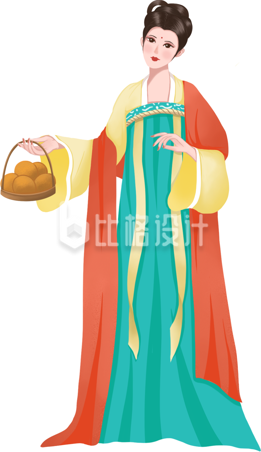汉服小姐姐拿着果篮手绘
