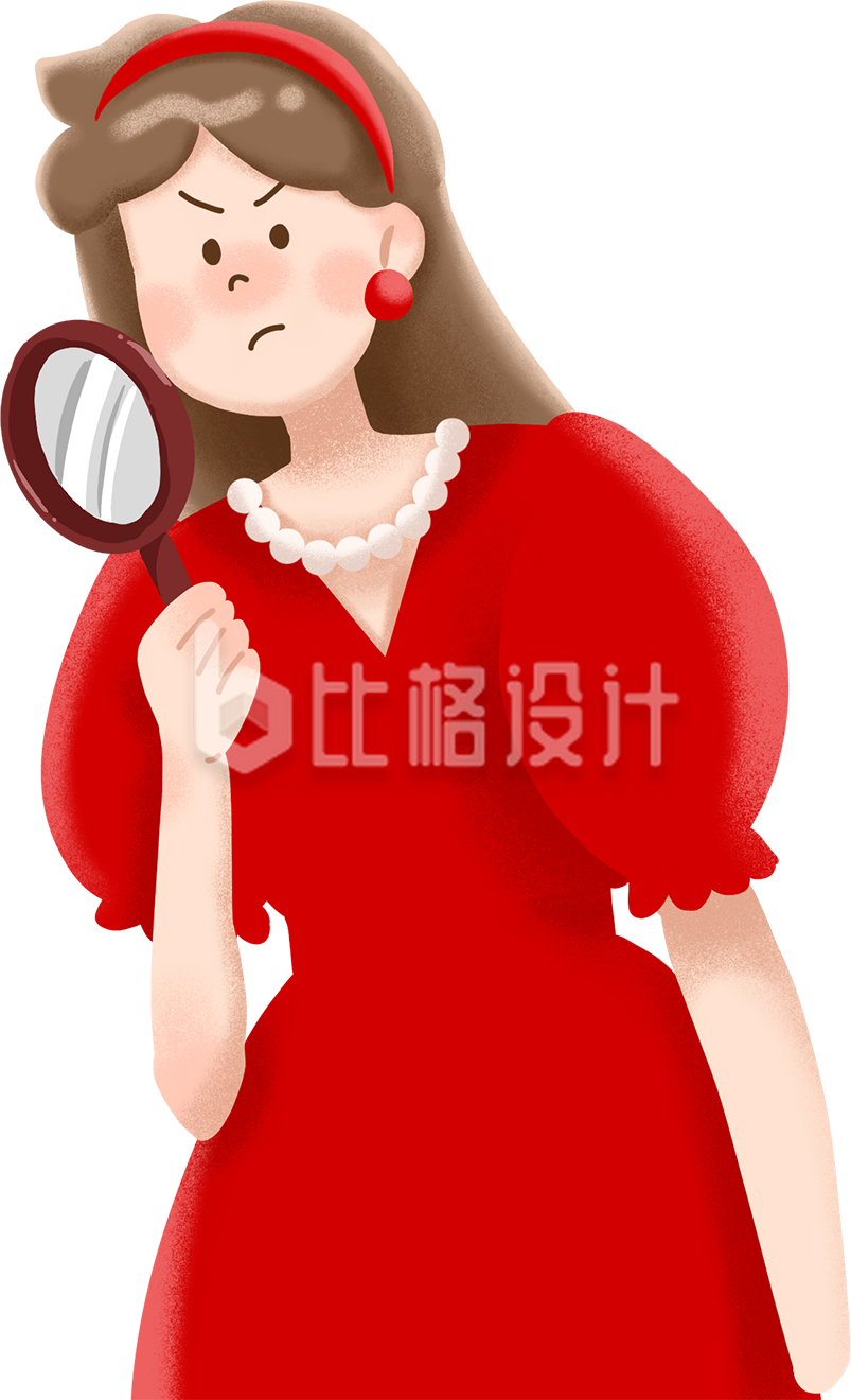 拿着放大镜的小女孩手绘