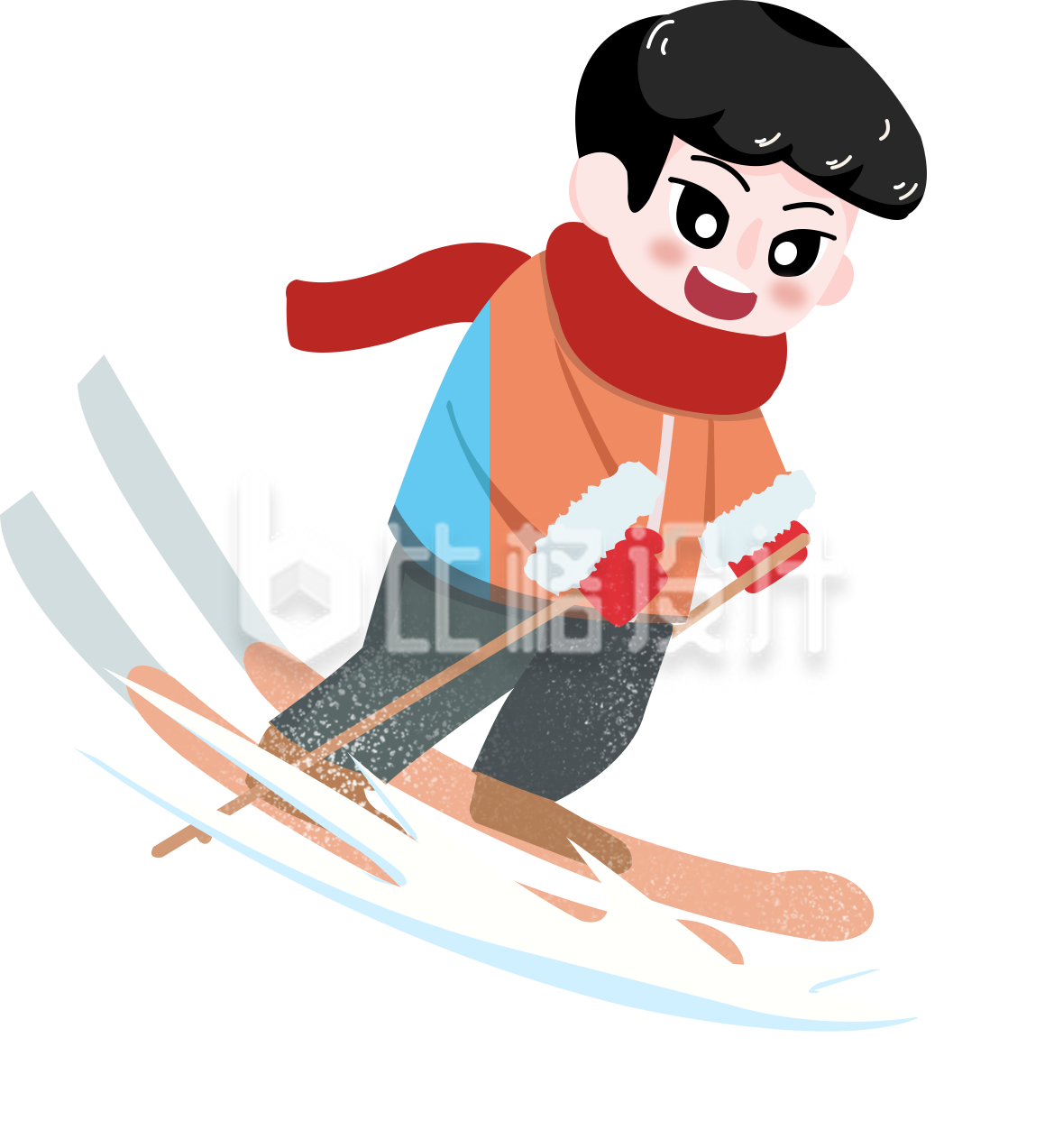 滑雪手绘插画