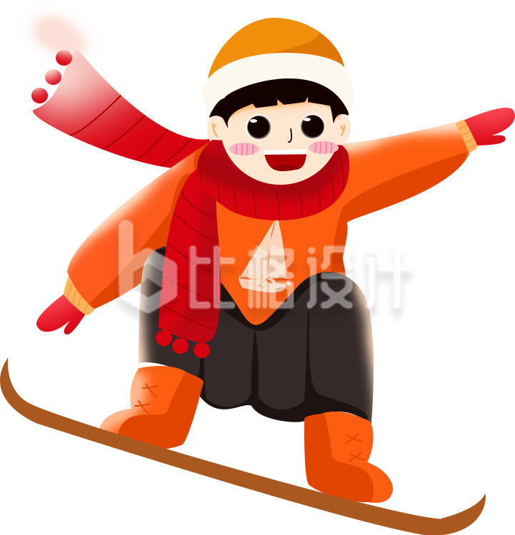 滑雪小男孩手绘插画