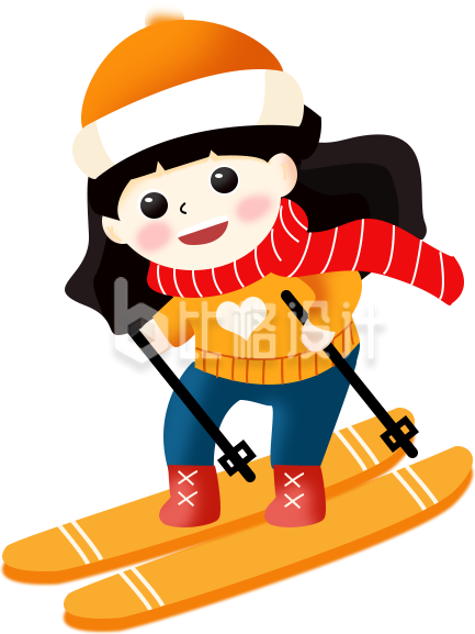 滑雪可爱的小女孩手绘