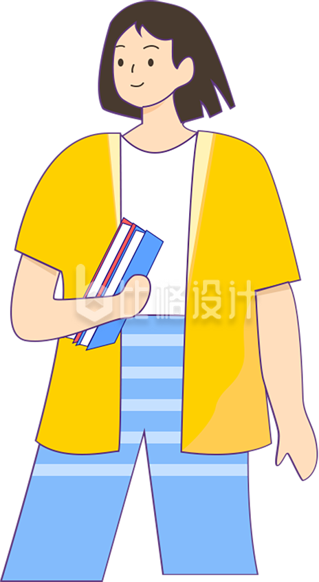 抱着书本的小女孩手绘