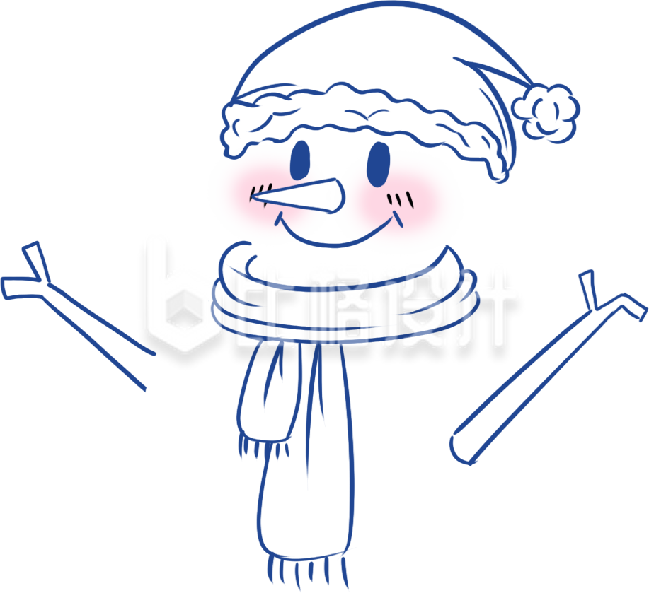 可爱雪人线条插画
