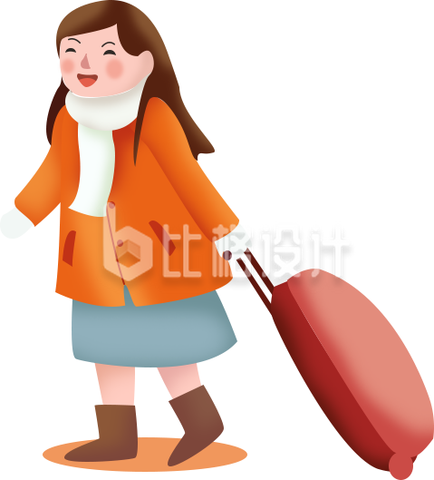带行李的女人手绘