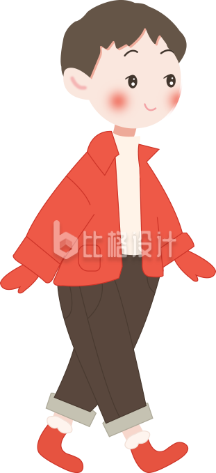 可爱的小男孩手绘插画
