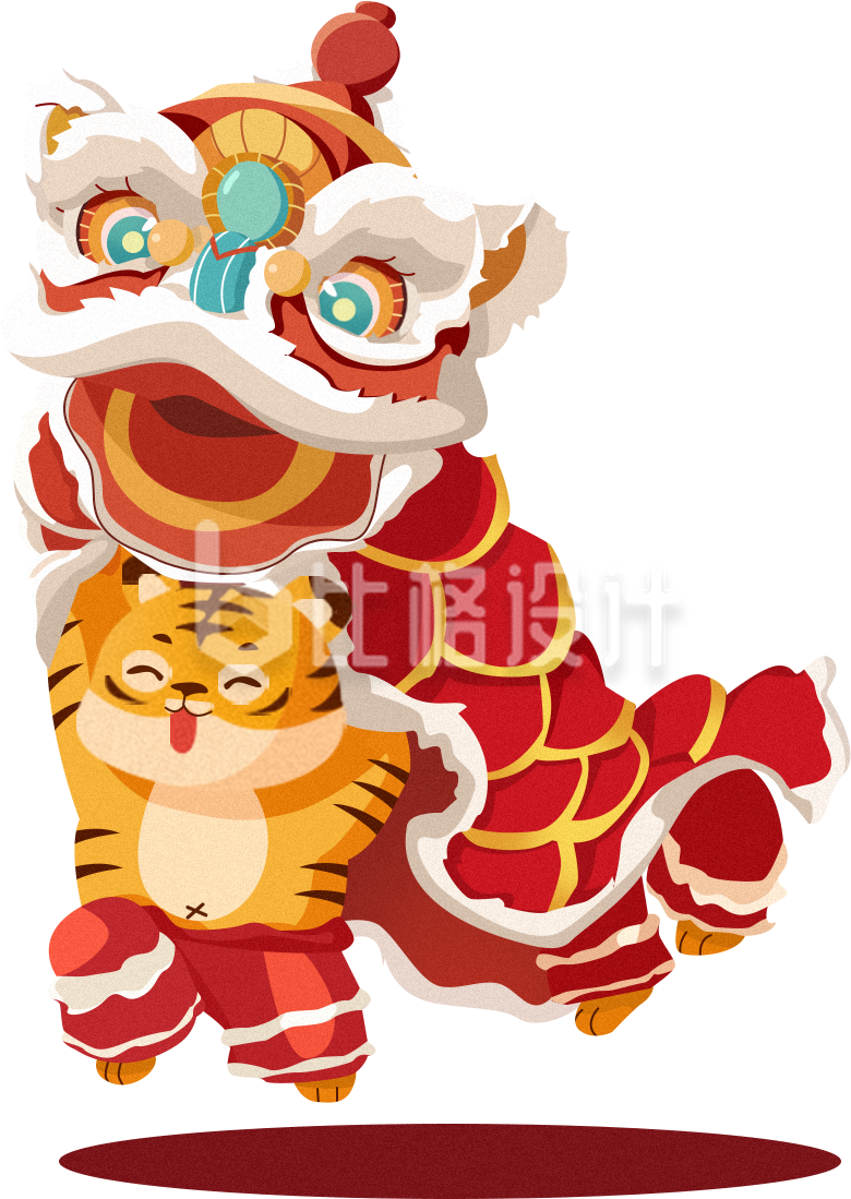 舞狮的老虎手绘插画