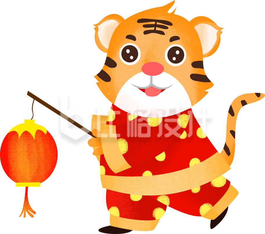 可爱的小老虎拿灯笼手绘