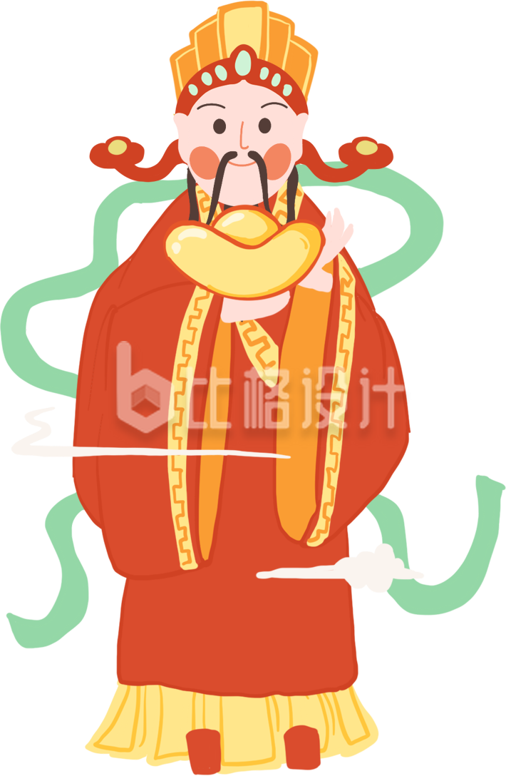 财神爷形象的春节宣传卡通插画