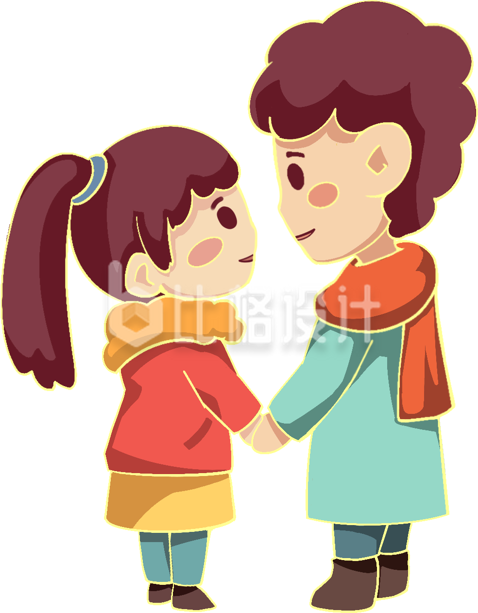 情侣手拉手可爱趣味