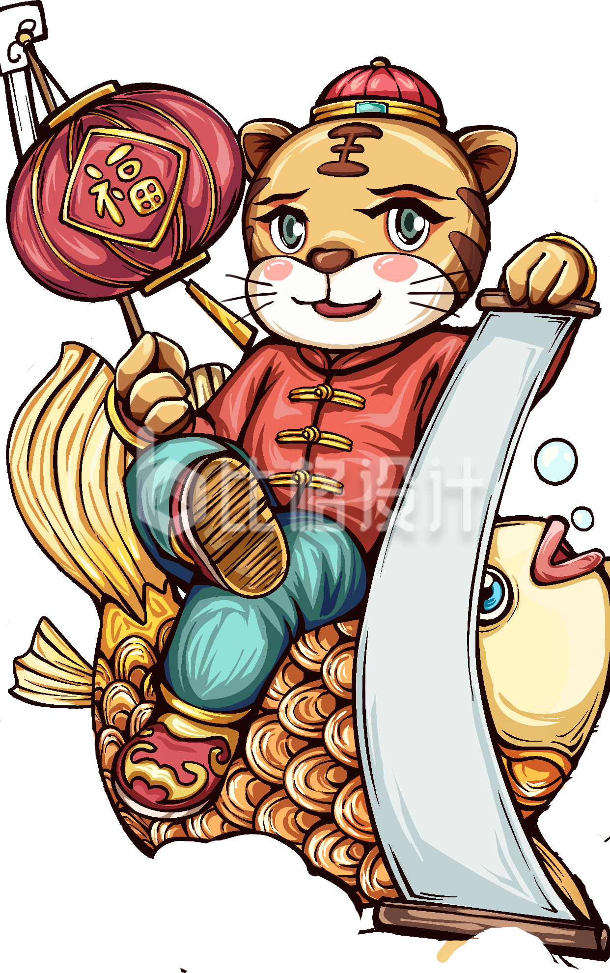 可爱的老虎手绘插画趣味