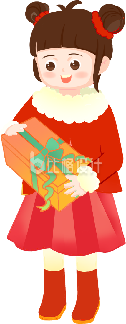 可爱小女孩礼物手绘插画