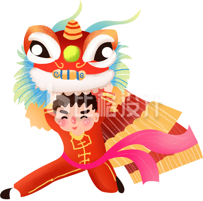 舞狮子手绘插画趣味可爱