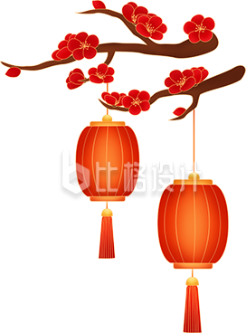 喜庆红灯笼搭配梅花枝,春节氛围装饰好物 喜庆红灯笼搭配梅花枝,春节氛围装饰好物
