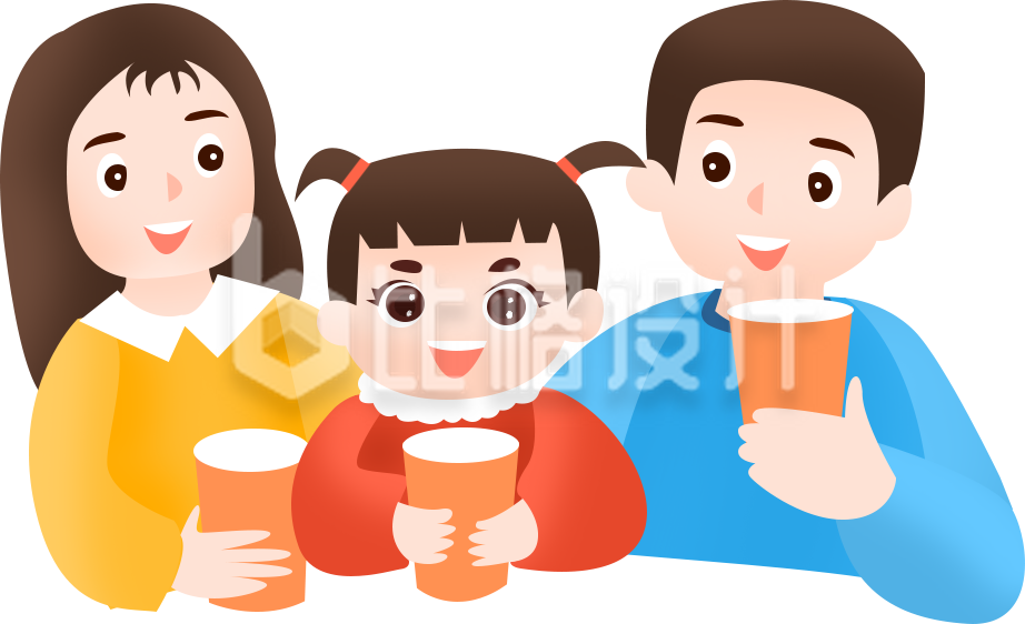 一家三口手持饮品尽显温馨欢乐时刻