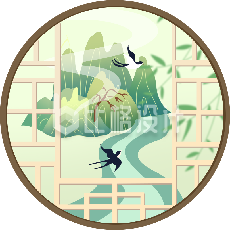 圆形窗景图展现春日美景,燕子翩跹生机盎然 圆形窗景图展现春日美景,燕子翩跹生机盎然