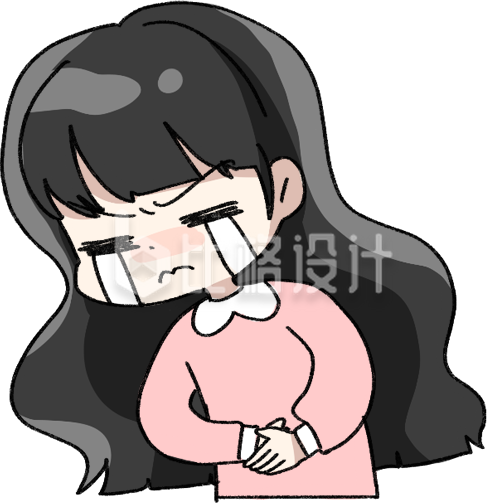 肚子痛手绘插画